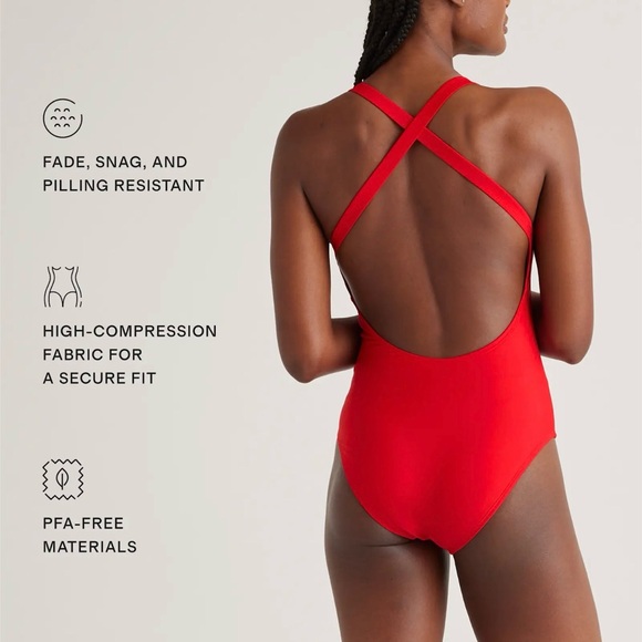 Quince Italian Cross Back One-Piece Swimsuit in Cherry Size Medium - Picture 5 of 5